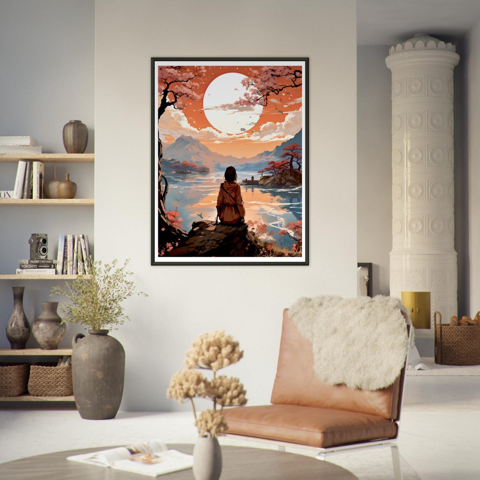 Serene Sunset Contemplation By The Lake Wall Art Prints
